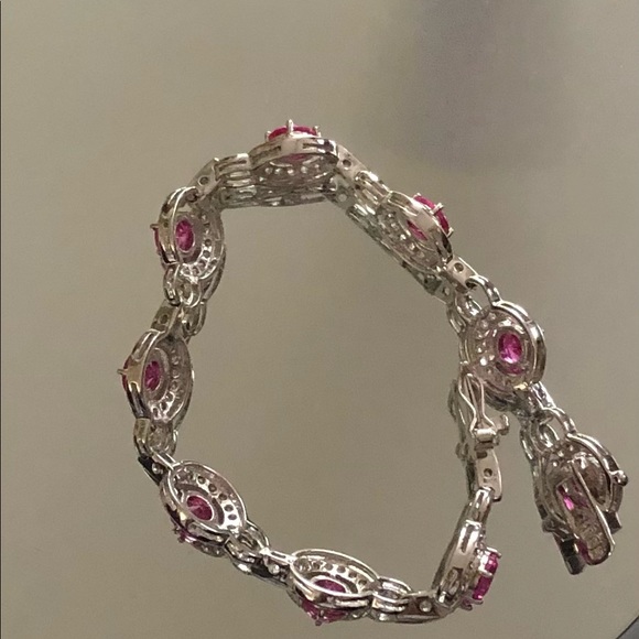 7" Ross Simons Sterling silver pink lab created  Rhodium Over 925 Bracelet. B6 - Picture 4 of 9